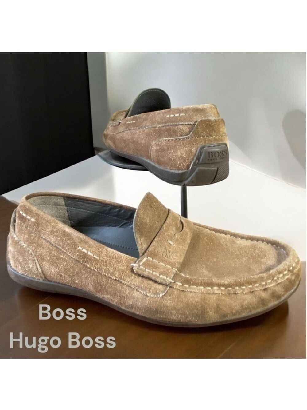 Boss Hugo Boss-men’s size 7 brown oily suede driving loafers. Very good preowned